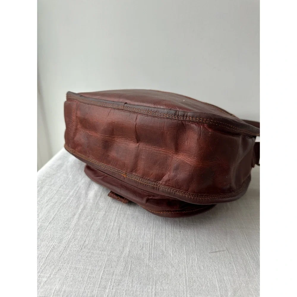 Vintage Brown Leather‎ Messenger Bag Crossbody Saddle Satchel Mahogany